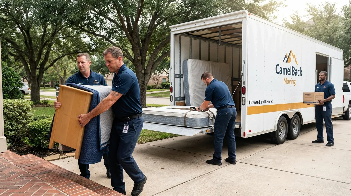 Crew loading residential truck for cross-state move from Portage, MI