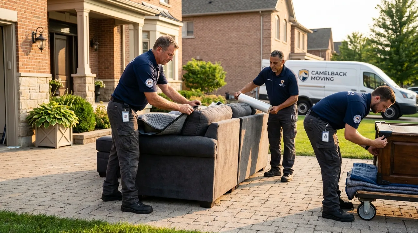 Large estate moving crew wrapping furniture in Portage, MI
