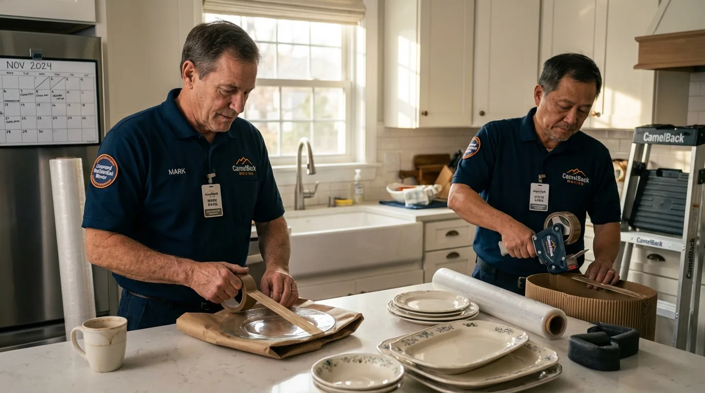 Professional crew packing kitchen dishware in Portage, MI